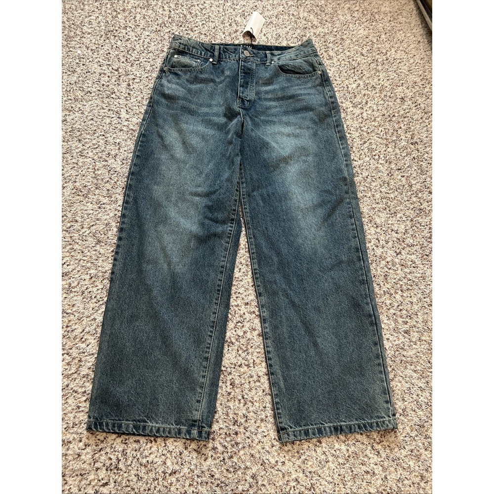 MNG Mango New Wide Leg High Waist Jeans Womens Sz 34 R Full Length %100 Cotton